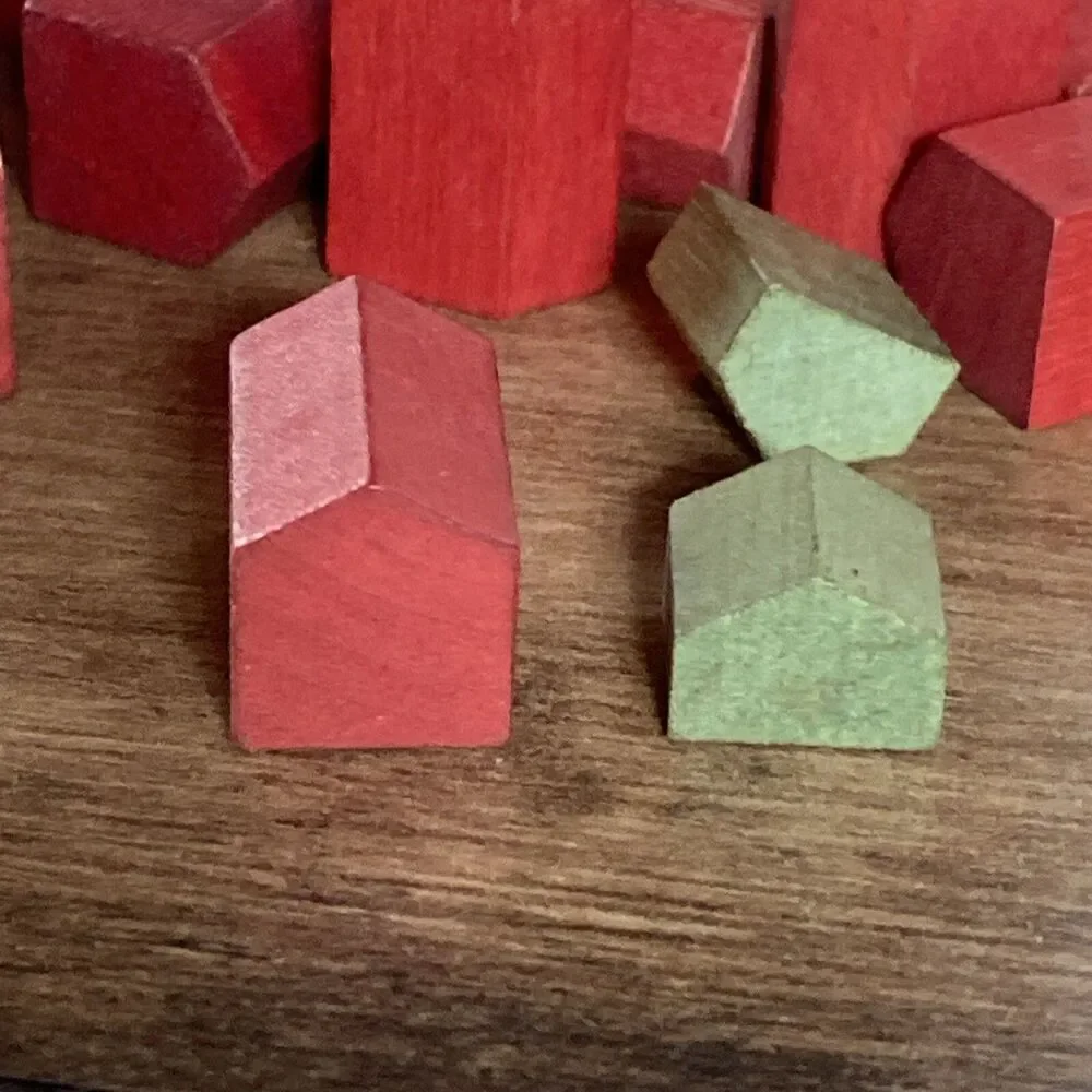 Vintage LOT 1930’s MONOPOLY WOOD WOODEN Pieces - 16 Red Hotels, 27 Green Houses